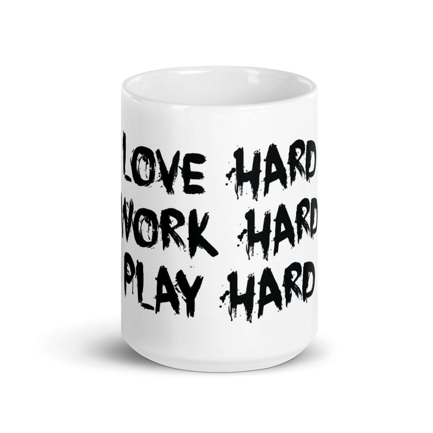 Love, Work, Play Hard - White glossy mug