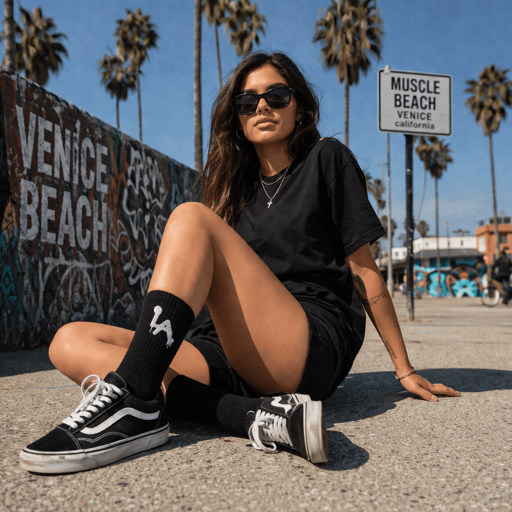 LA Drip: Premium Embroidered Crew Socks | West Coast Urban Studio Essentials - socks by trudesigns.shop